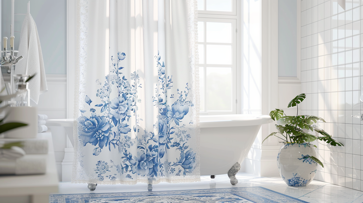 Bungalow_Spa_Blue_Rose_Floral_Plaid_Shower_Curtain