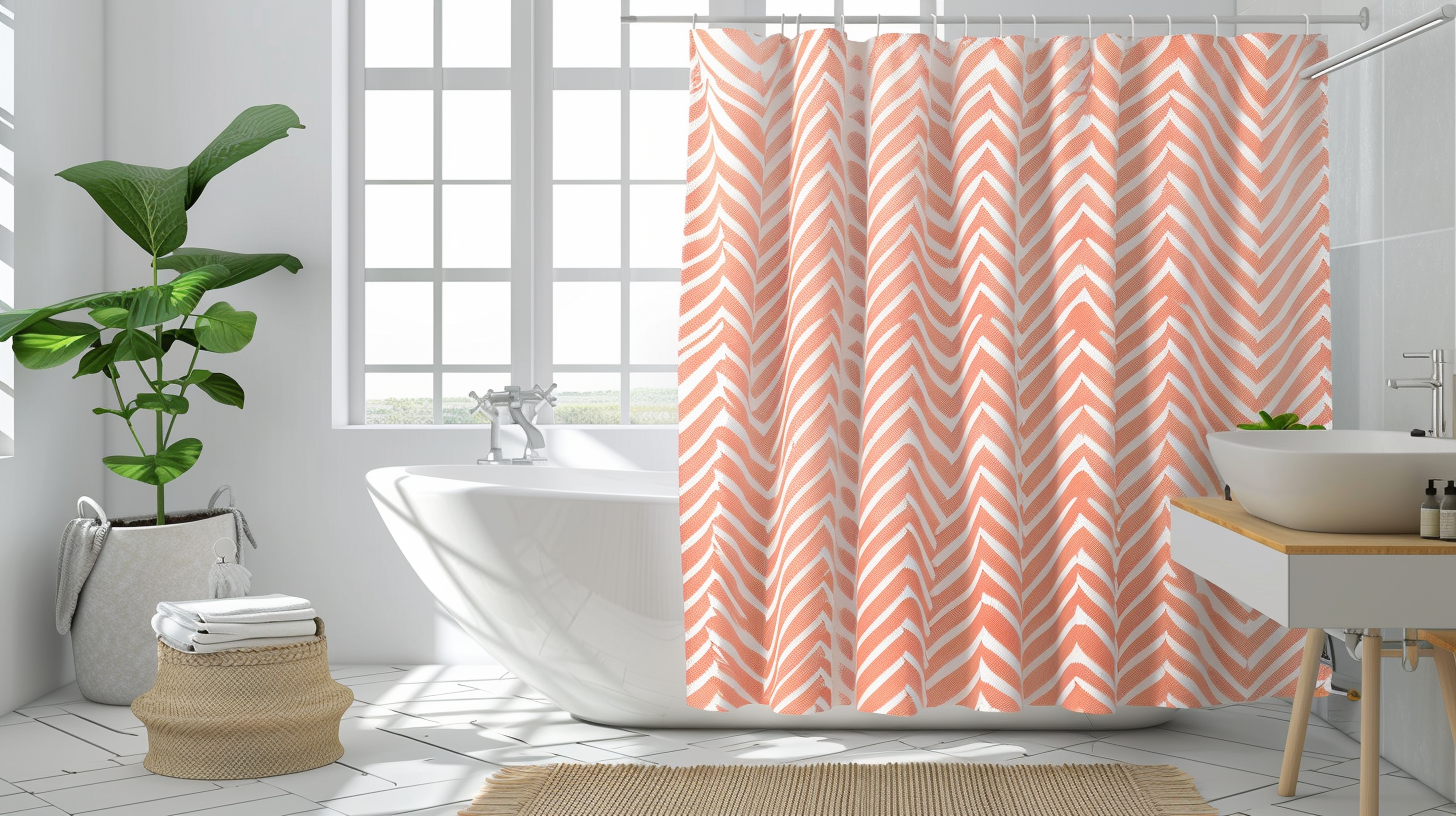 Coral_Herringbone_Shower_Curtain