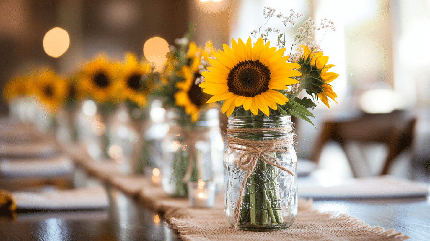 Mason_Jars_with_Sunflowers_and_Twine_Bows