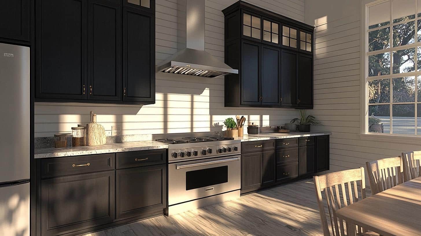 Transitional_Kitchen_with_Black_Cabinets_and_Vertical_Shiplap_Walls