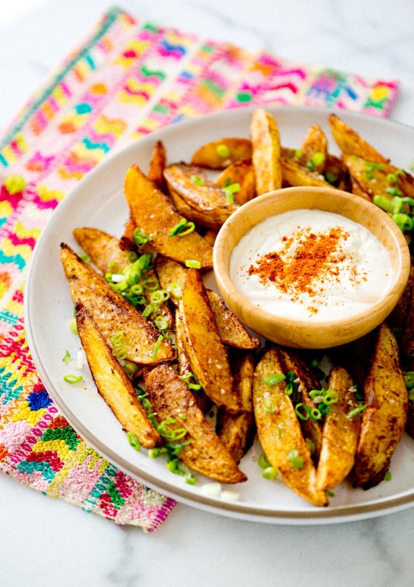 spicy potato wedges with lime dipping sauce A House in the Hills