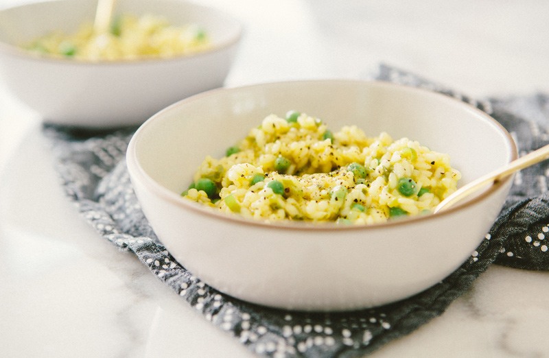 green onion and pea risotto (gf + vegan) – A House in the Hills