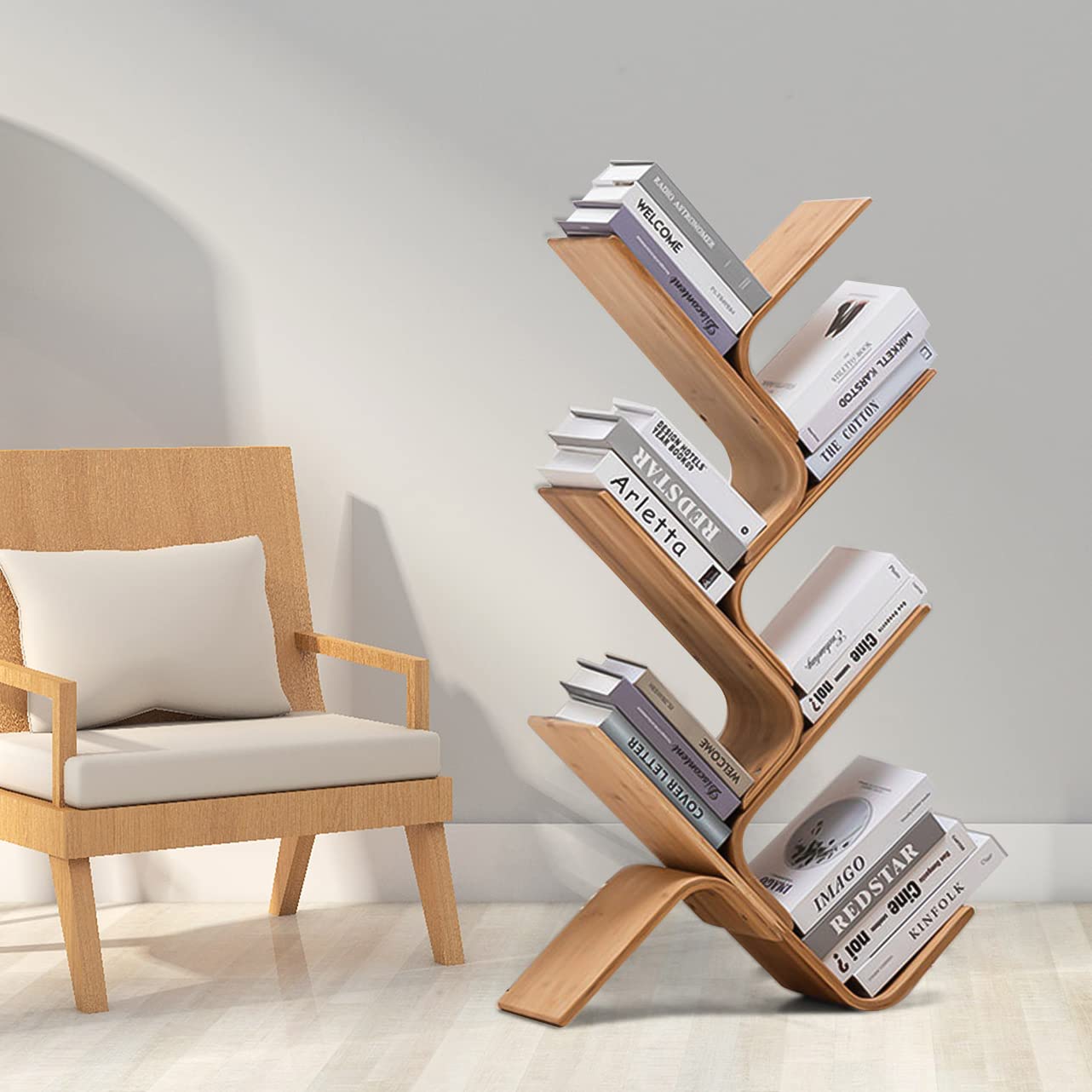 6-Tier Bamboo Creative Curved Standing Bookcase