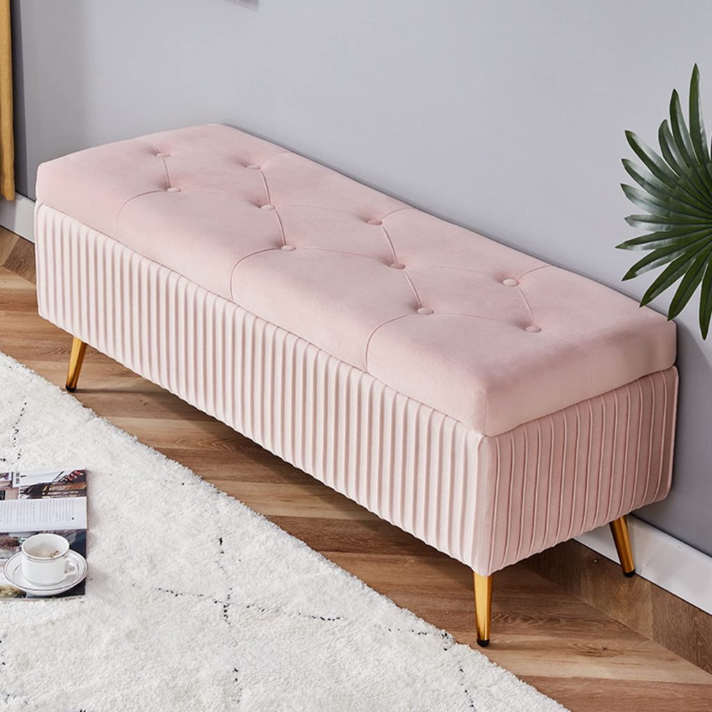 tufted pink bench