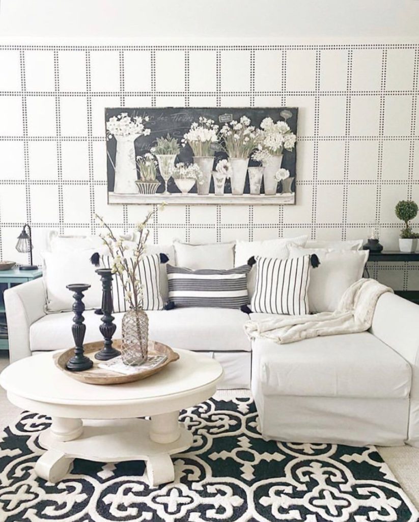  Industrial Living Room with White Walls and Stencils