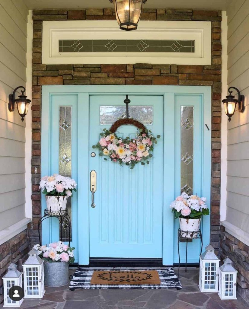Blue Door With a Fall Wreath