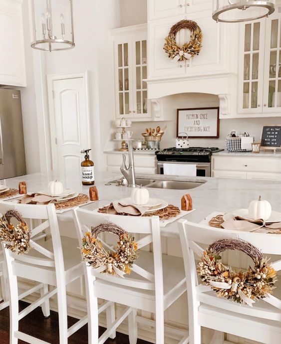 Make your kitchen island stand out with a hanging wreath