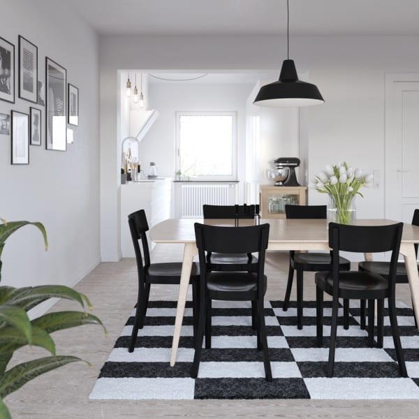 all black and all white dining room 