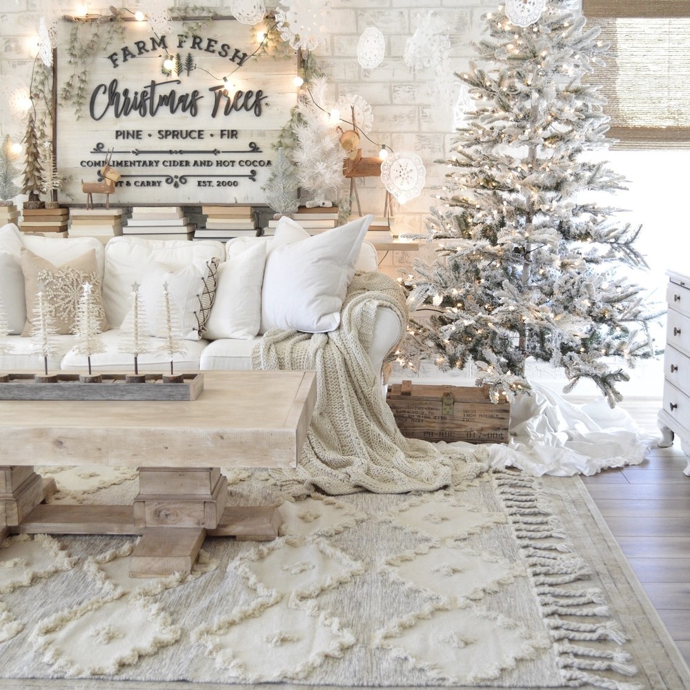 glam living room white christmas design