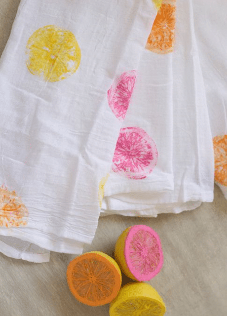 DIY Citrus Stamp-Painted Tea Towel