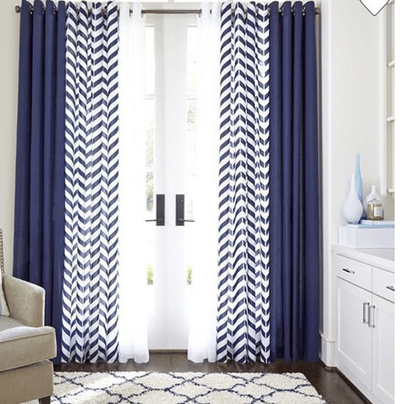 blue and white drapes 
