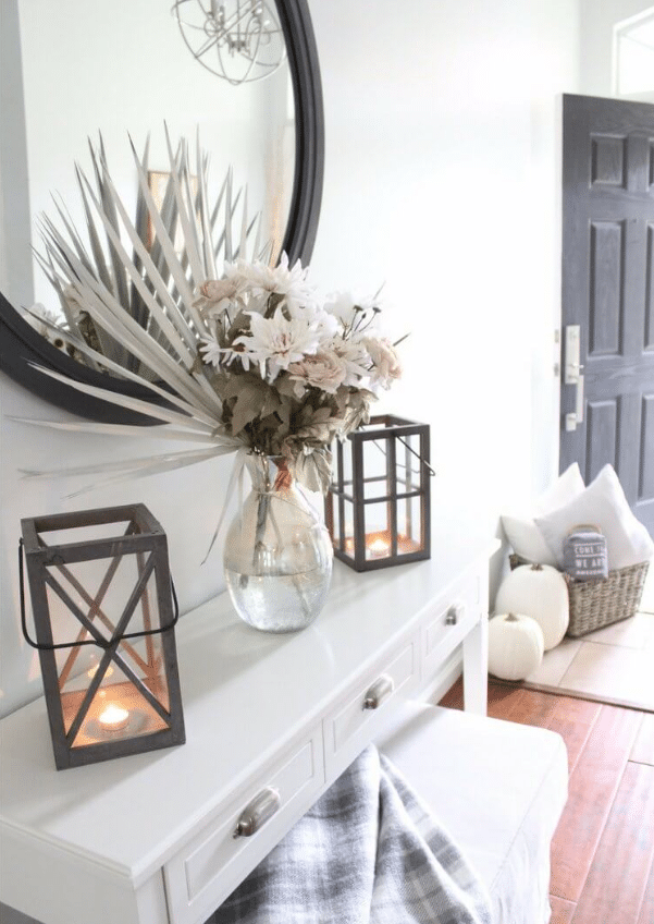 Ivory Flower and Lantern Display in the Entryway