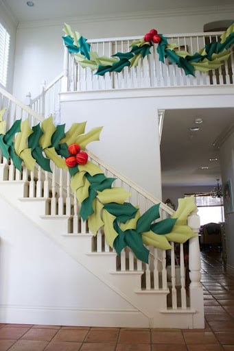 DIY Paper Garland staircase decorated 