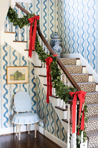 ribbons for banister Christmas decorations staircase 