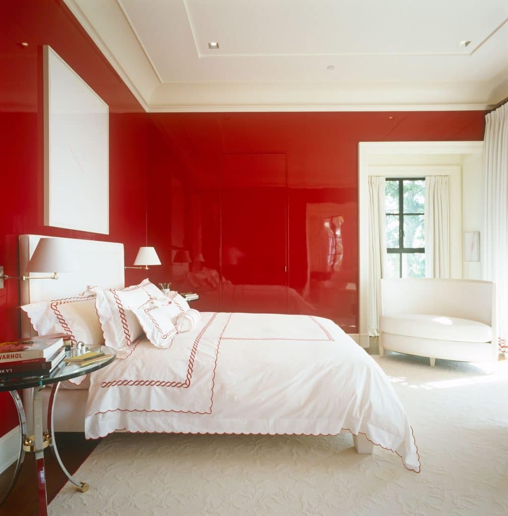 red and white bedroom 