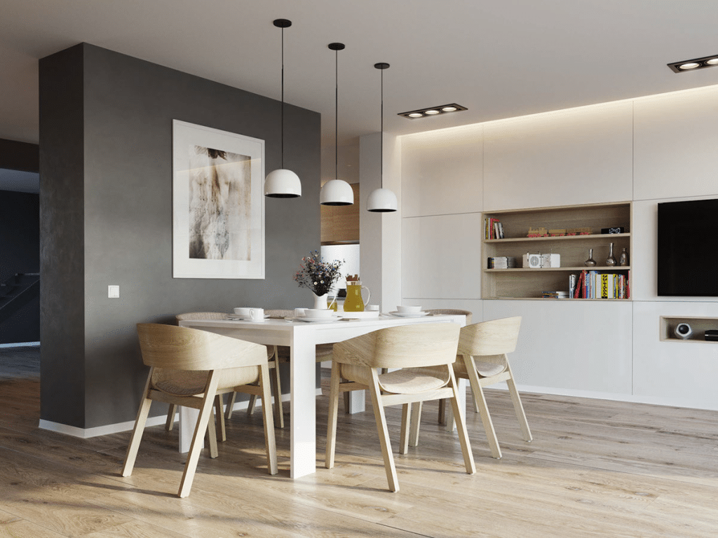 simple wood and gray nordic dining room