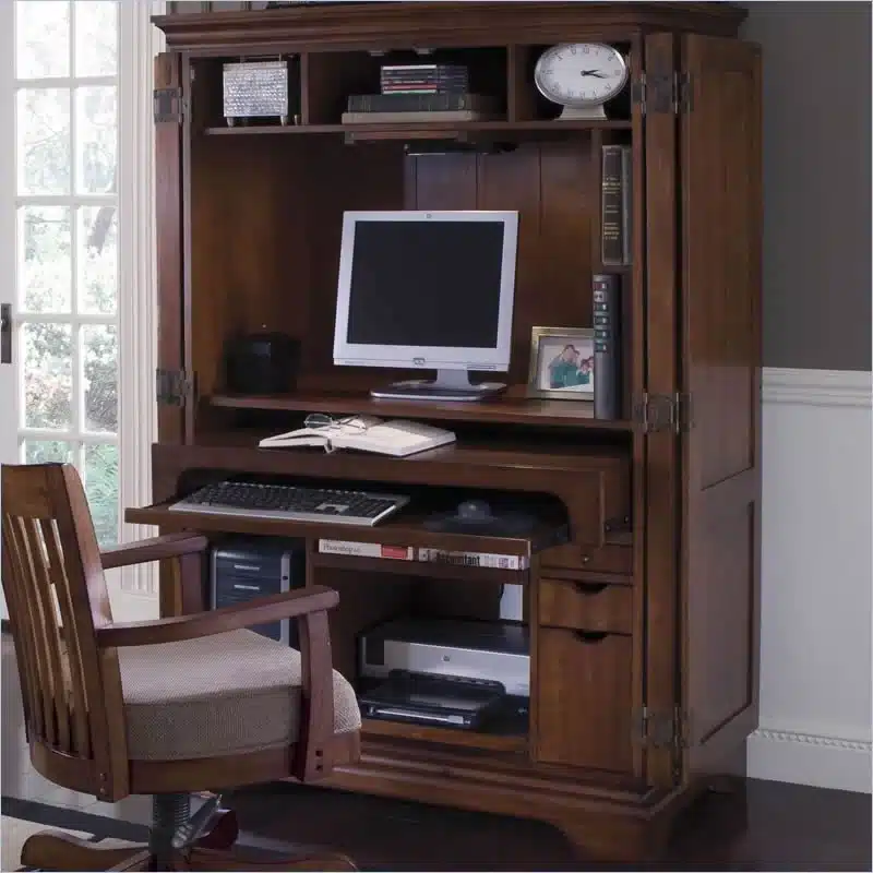 writing desk housed inside a sizable cabinet