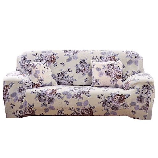 Off-white and Purple Floral Sofa Cover