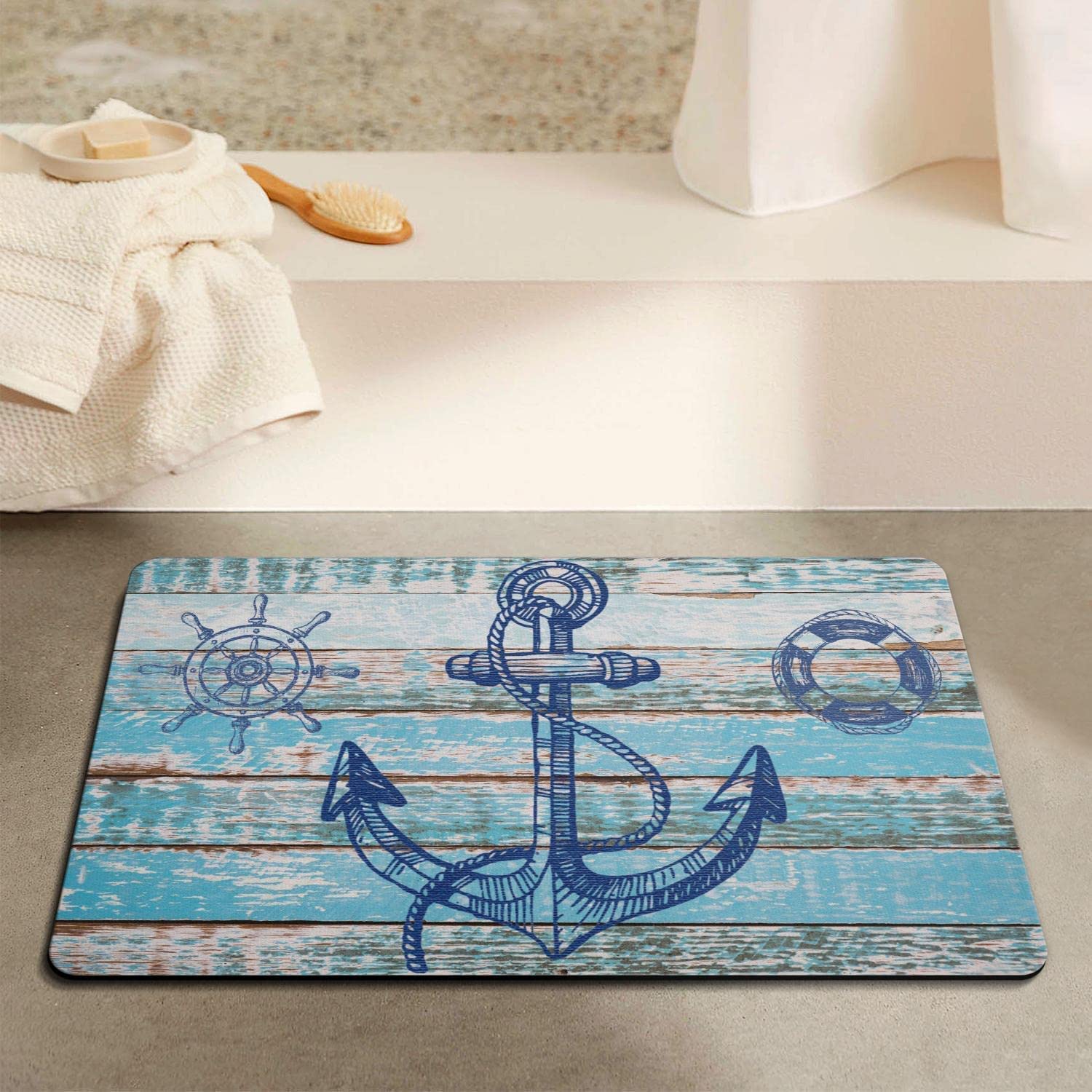 Rug Magic for Nautical Bathroom
