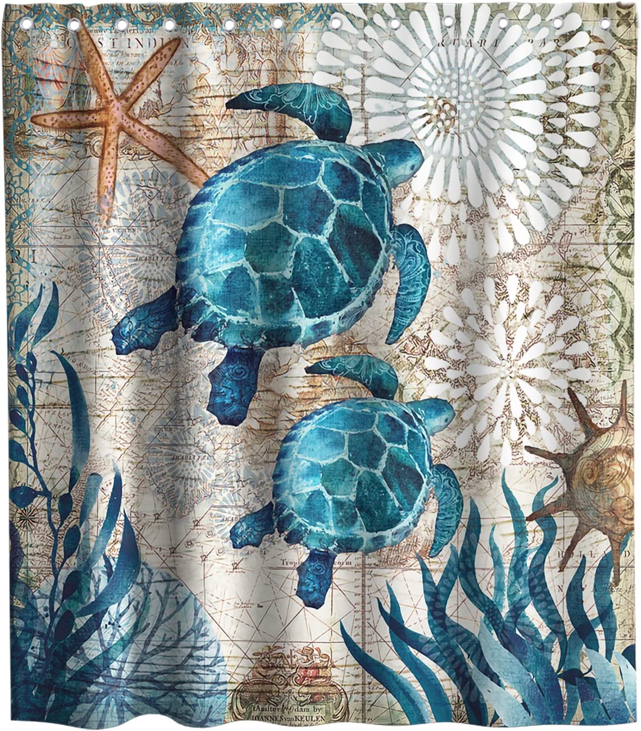 Nautical sea turtles curtain