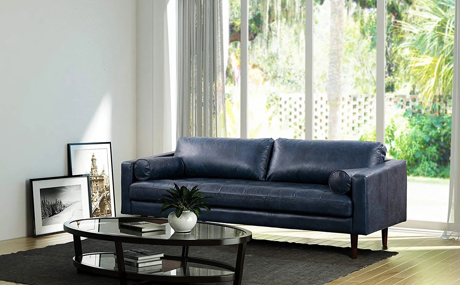 Blue Leather Sofa 