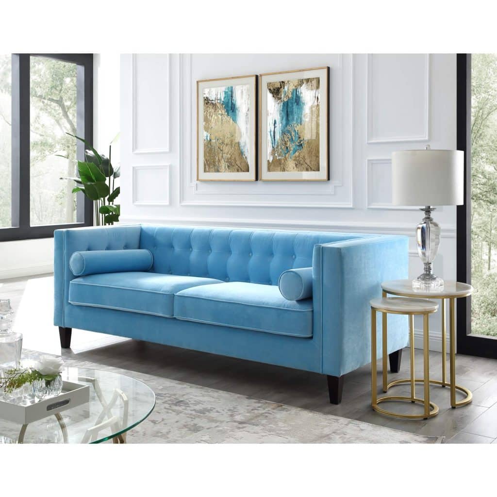 Blue Velvet English Arm Sofa