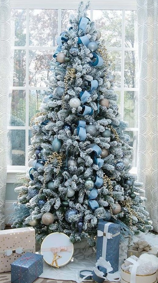 Blue Flocked Christmas Tree