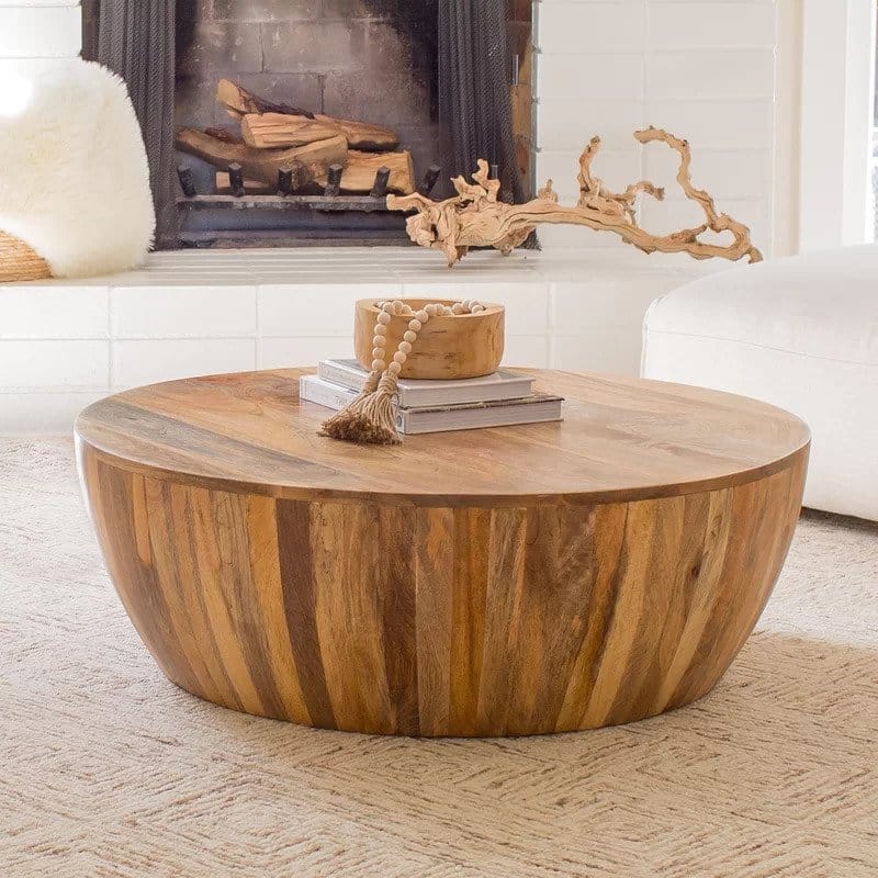 solid wood drum coffee table 
