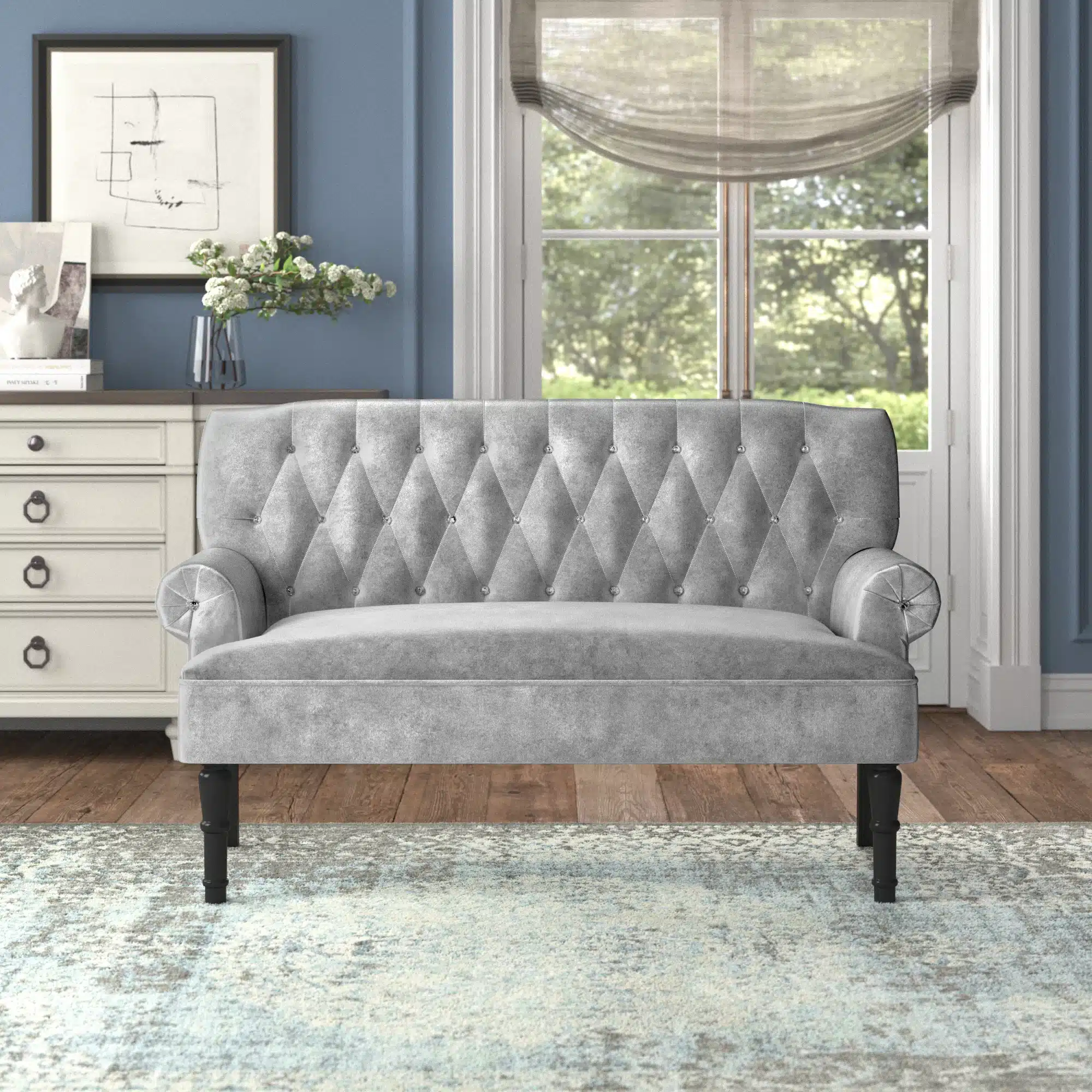 diamond tufted french country sofa 