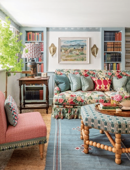 Floral Sofa Cover with Bookshelf at The Back