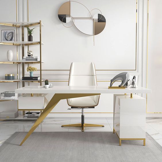 Glossy White and Brass Desk