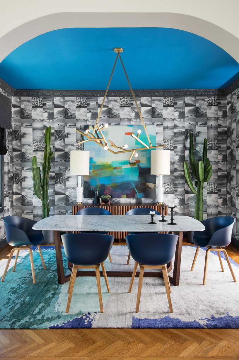 Go for Geometric Walls or Murals mid century modern dining room