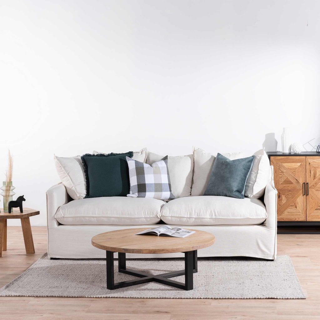 Linen Blend Beige Sofa in Living Room