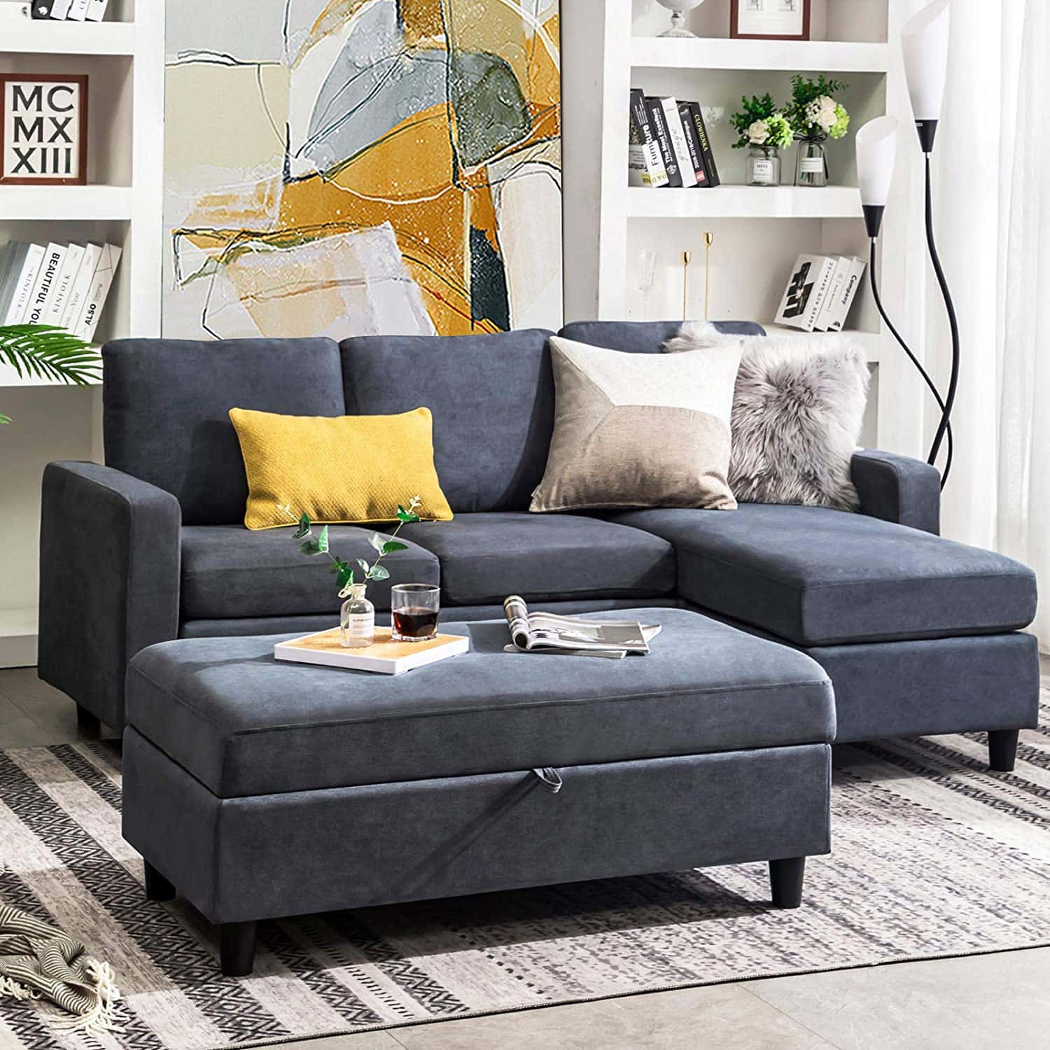 Reversible Sectional Couch with chaise and ottoman