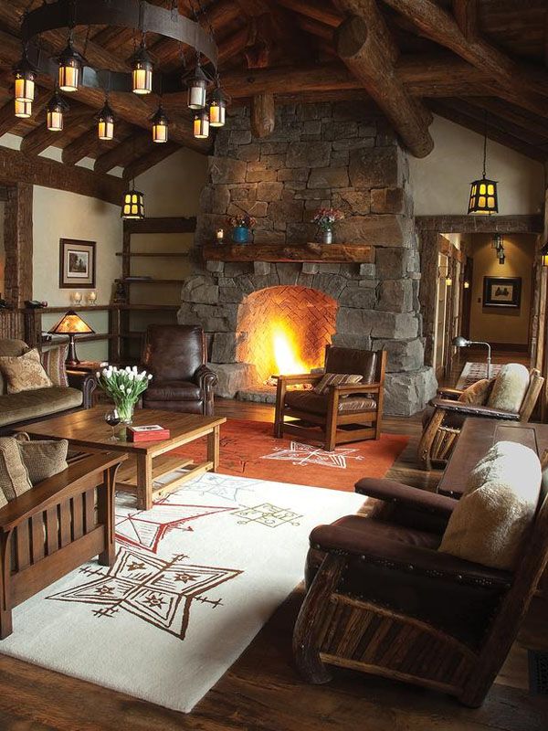 cabin style country living room 