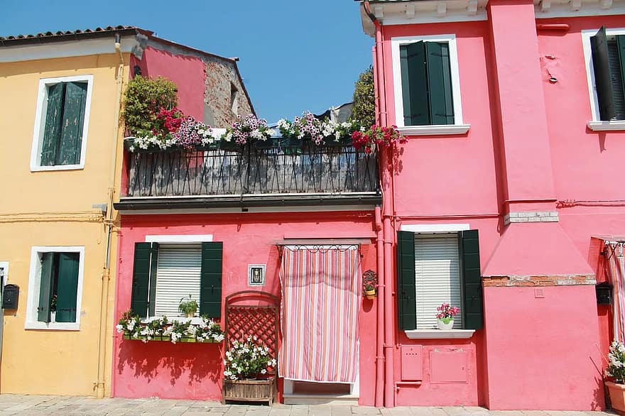 Pink Houses On Burano Island in Italy