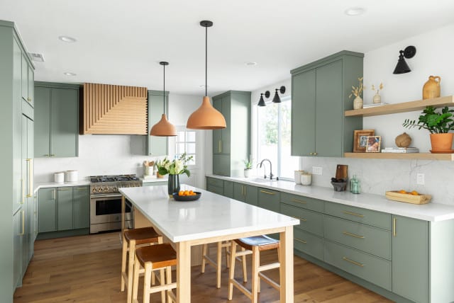 Earthy Tones with A Pop of Color a kitchen 