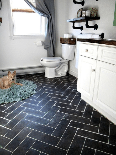 Herringbone Black Floor Tiles bathroom