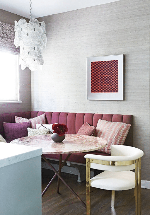 Pink Channel Bench with Kelly Wearstler Chairs