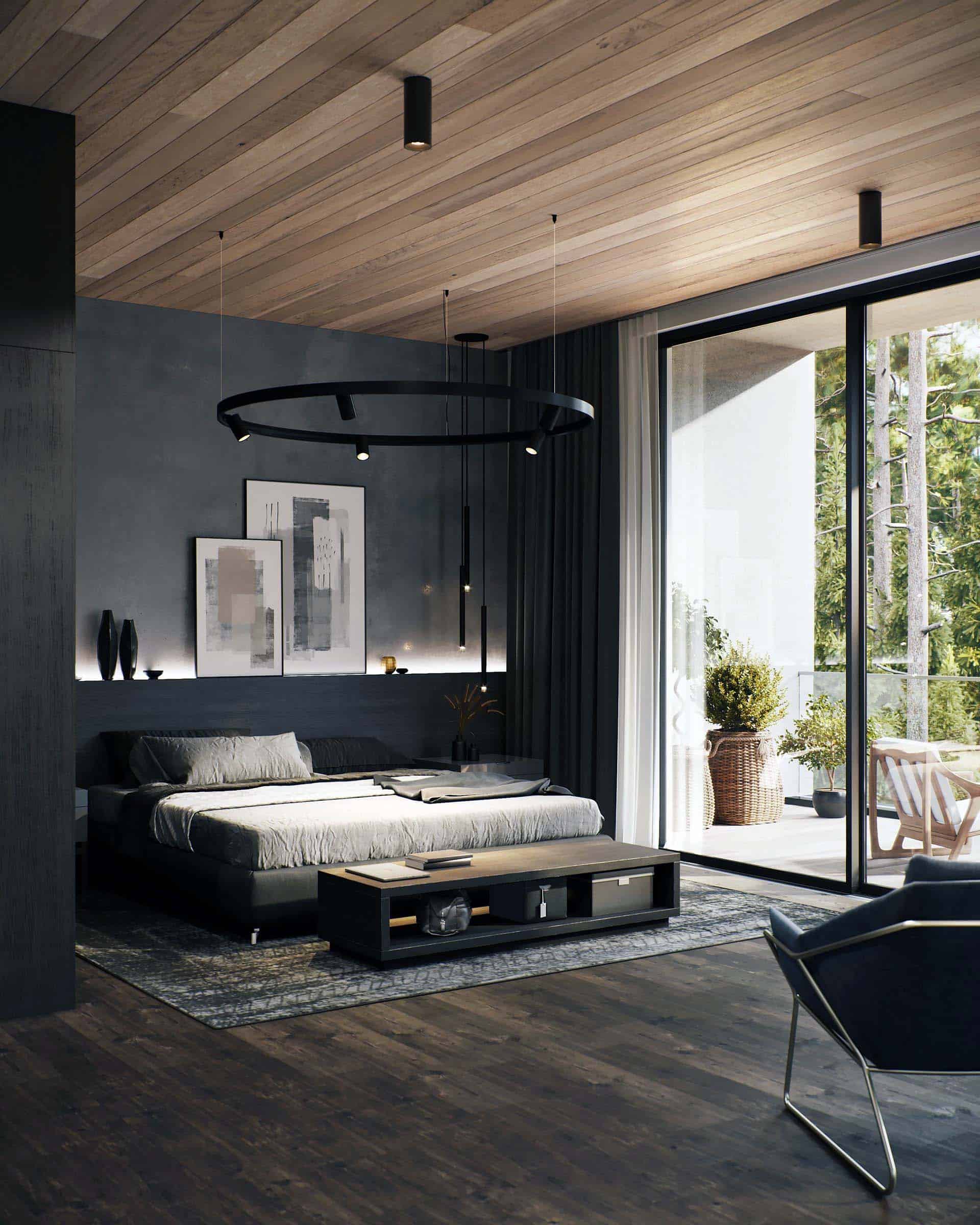 plank-ceiling neutral bedroom ideas