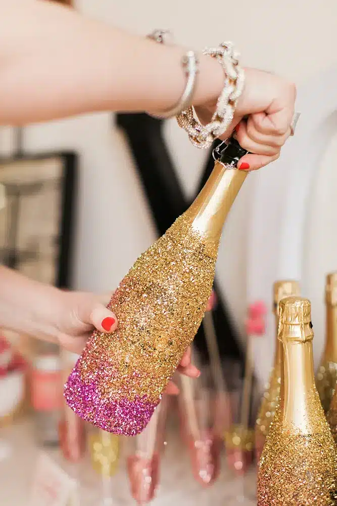 DIY Glittery Champagne Bottles