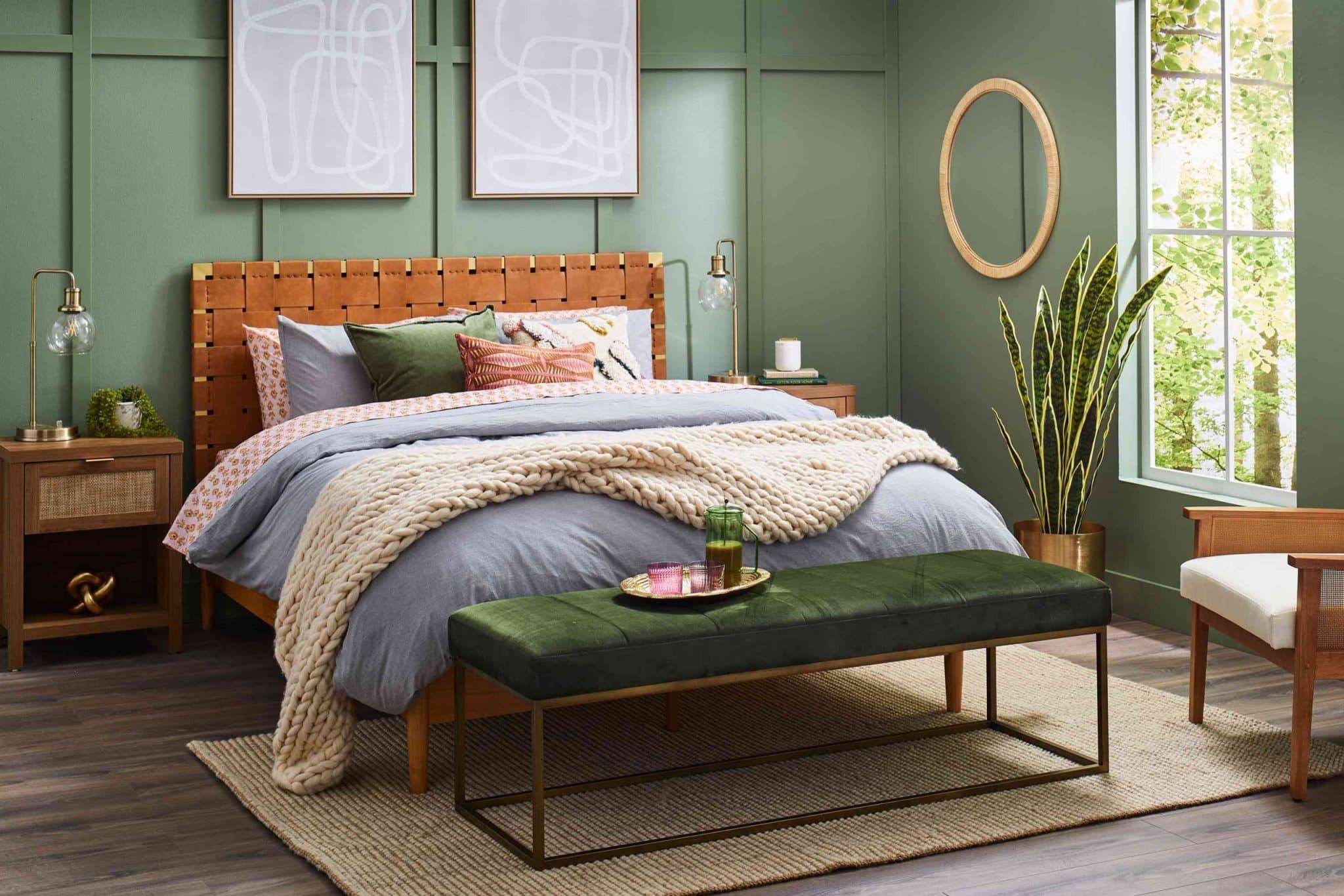 What colors and materials are typically used in Scandinavian bed designs