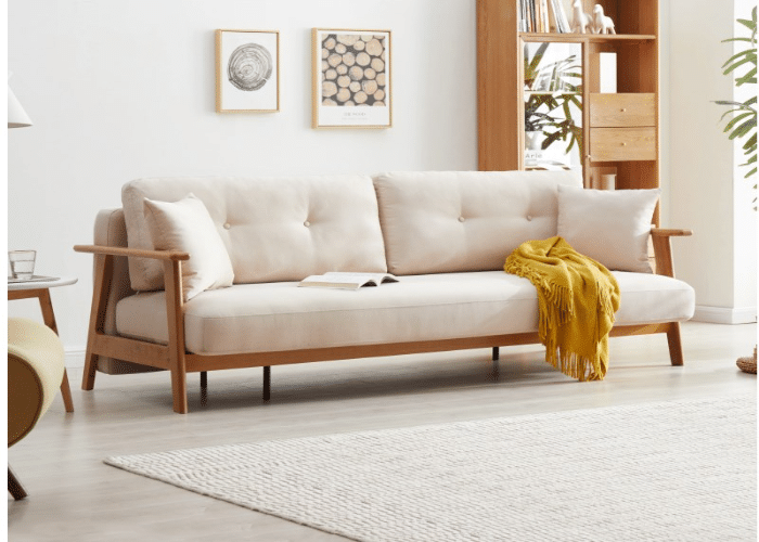 Wooden Leg Beige Couch