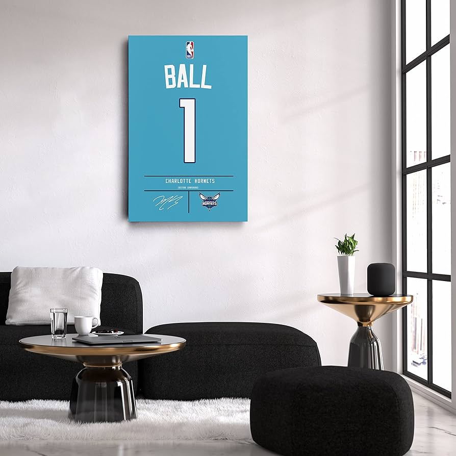 Amazon.com: MW MERWEZI LaMelo Ball Jersey Art Charlotte Hornets NBA Wall Art Home Decor Hand Made Poster Canvas Print(Stretched on Wood, 30"x45"): Posters & Prints