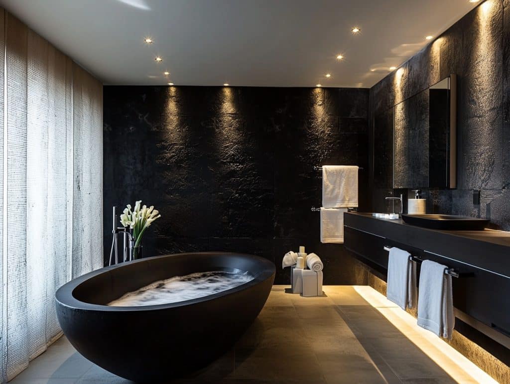 Black Accent Wall with Recessed Lighting for Drama