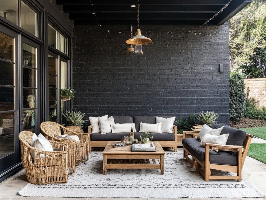 Black-Painted Brick Wall for an Industrial Outdoor Vibe