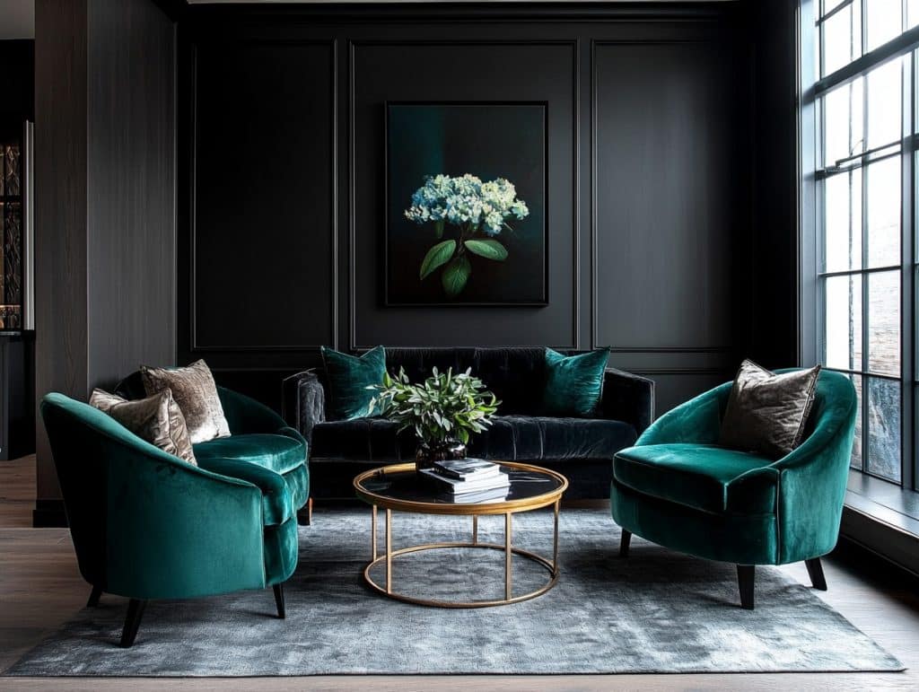 Black Paired with Jewel-Toned Furniture for a Moody Aesthetic