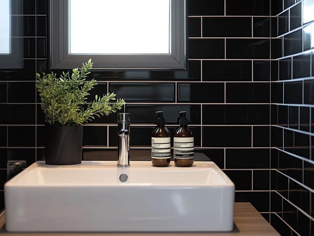 Black Subway Tiles with White Grout