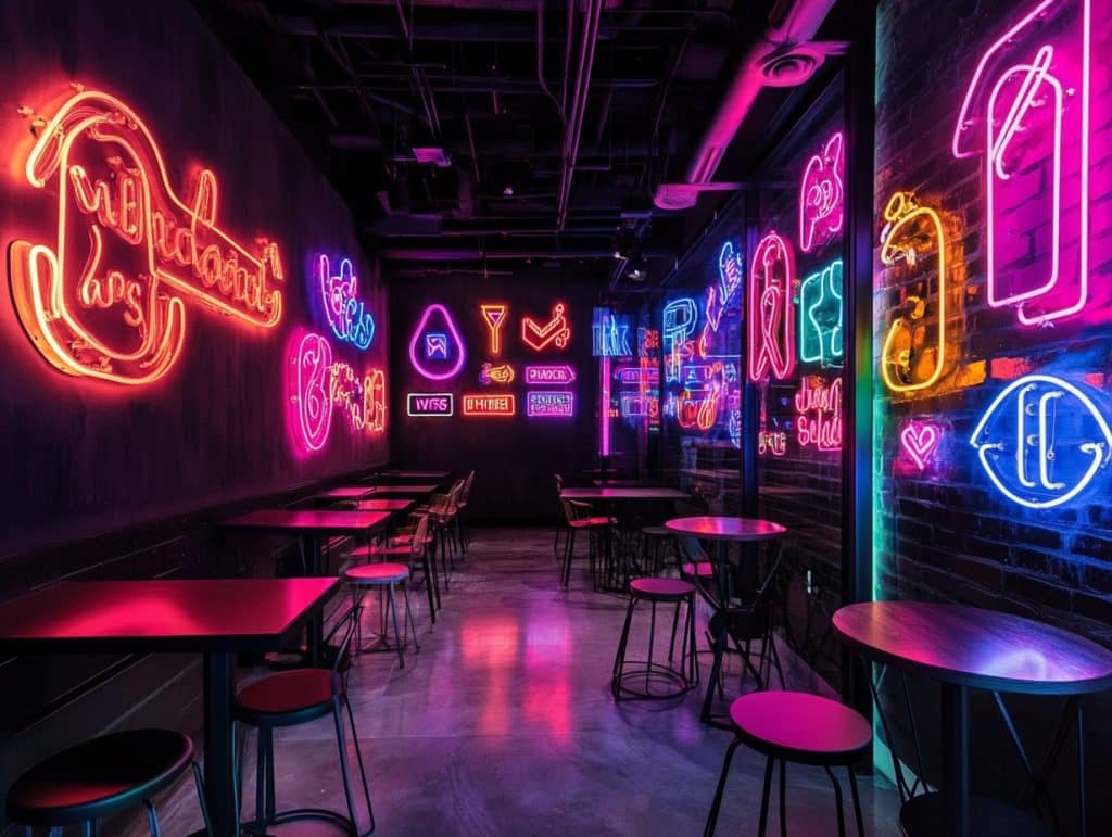 Black Wall Featuring Neon Signs