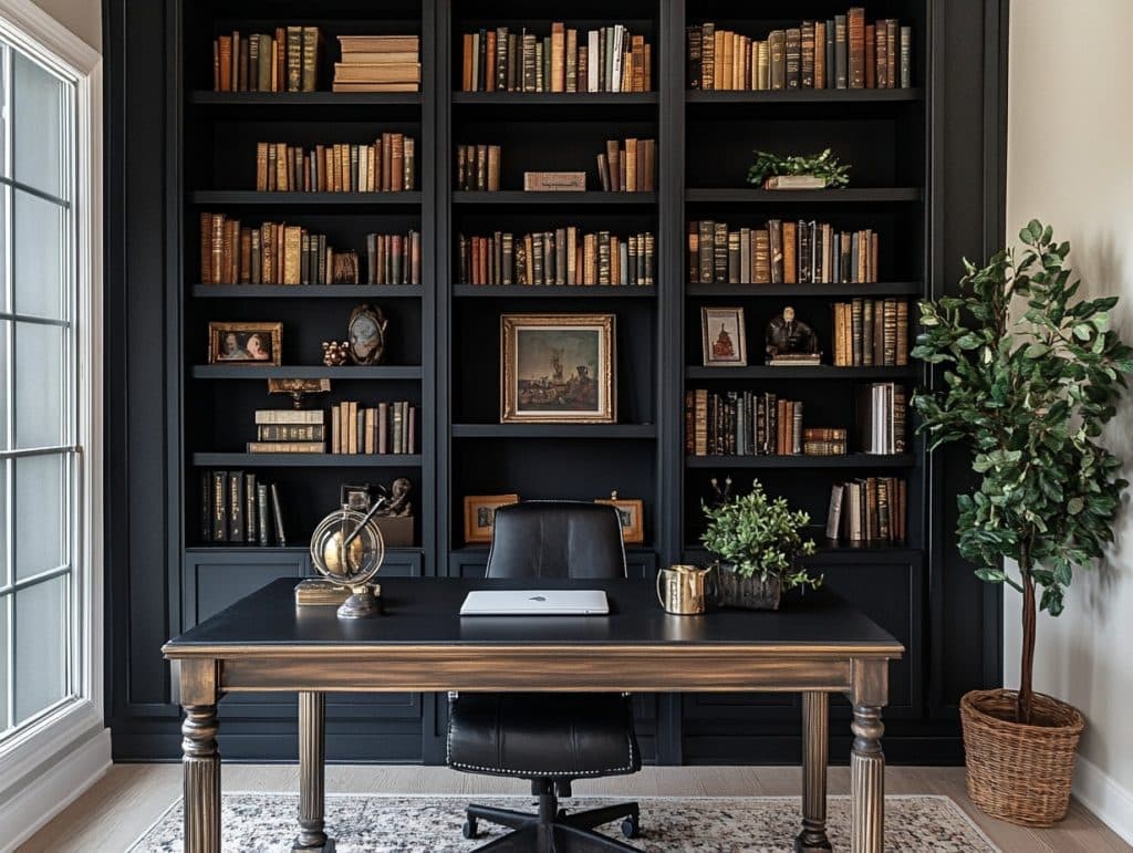 Black Wall Featuring a Bookshelf Gallery